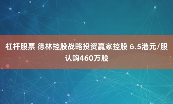 杠杆股票 德林控股战略投资赢家控股 6.5港元/股认购460万股