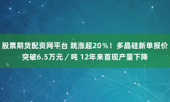 股票期货配资网平台 跳涨超20%!多晶硅新单报价突破6.5万元/吨 12年来首现产量下降